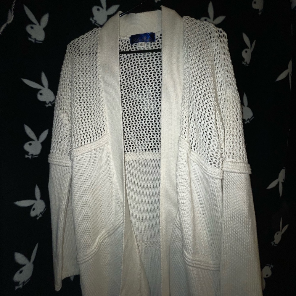 Blue Rain Medium Long White knitted cardigan